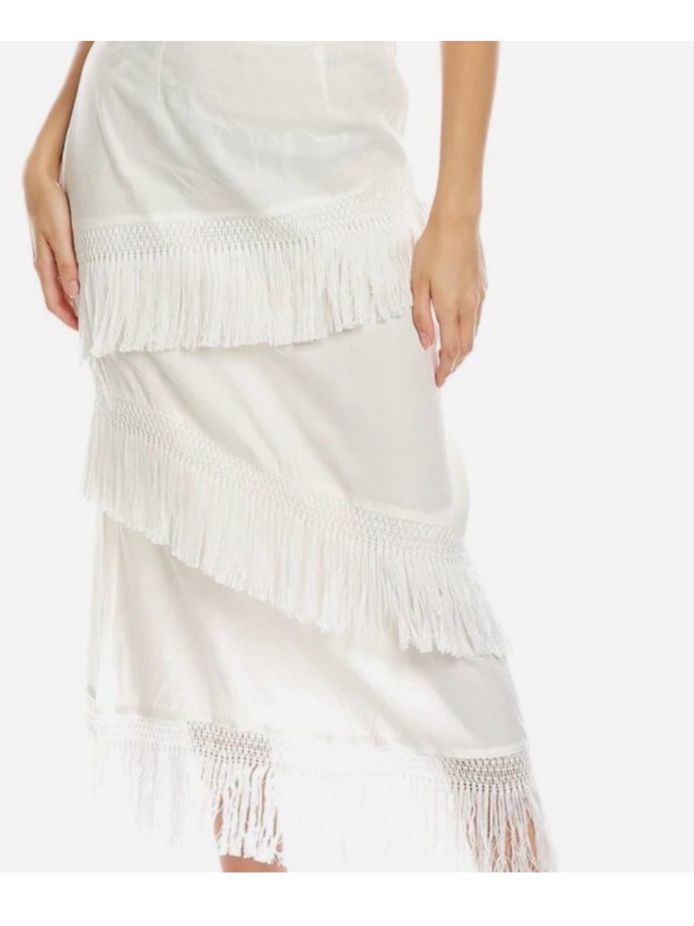 WEWOREWHAT White Fringe Tiered Midi Skirt